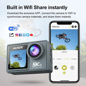 Planet Gates Without Touch Screen 1 / With 128GB Card 5K Action Camera 4K60FPS Dual IPS Touch LCD WiFi 170° 30M Waterproof 5X Zoom Anti-shake Sports Camera With Remote Control