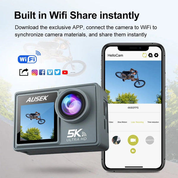 Planet Gates Without Touch Screen 1 / With 128GB Card 5K Action Camera 4K60FPS Dual IPS Touch LCD WiFi 170° 30M Waterproof 5X Zoom Anti-shake Sports Camera With Remote Control