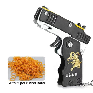 Planet Gates WJ75-1 1pc Mini Toy Metal Gun with Rubber Band Fun Folding Pistol Key Charm Pendant Kids Birthday Gifts Toys Boy Girl Game Party Favors