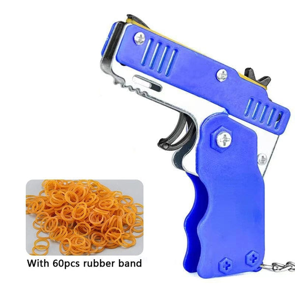 Planet Gates WJ75-3 1pcs Mini Metal Gun Folding Rubber Band Toy Outdoor Sports Keychain Toy 6 Bursts Rubber Pistol Kids Gifts Party Favor Gun Toys