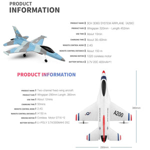 Planet Gates Wltoys A290 F16 3CH RC Airplane 2.4G Remote Control Fixed Wing Drone A200 RC Airctaft Landing Glider Planes Model Foam Toys Boy