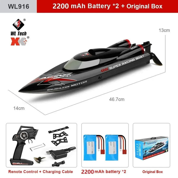Planet Gates WLtoys WL916 WL915-A RC Boat 2.4Ghz 55KM/H Brushless High Speed Racing Ship 2200mAh Remote Control Speedboat Toys For Adults