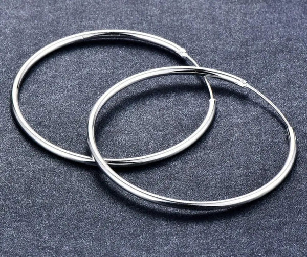 Planet Gates Women 100% 925 sterling silver Hoop Earring Round Circle Loop Gifts Box Packing Simple Silver Hoop Earrings Piercing