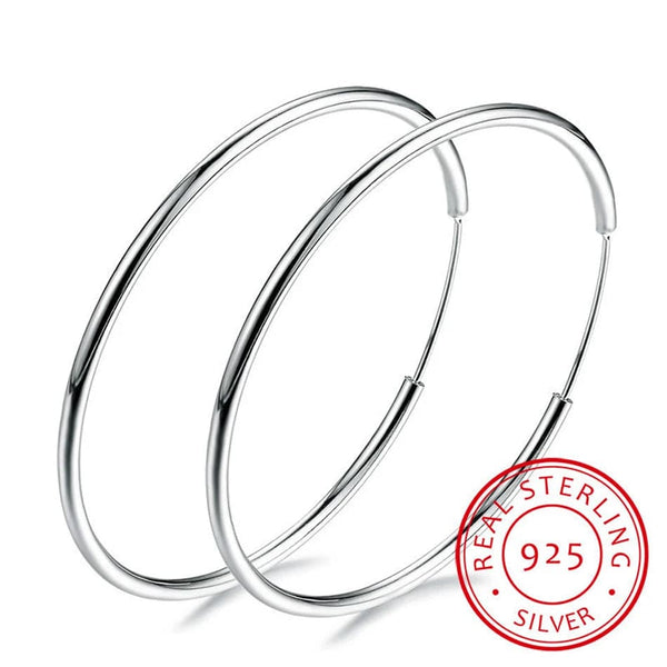 Planet Gates Women 100% 925 sterling silver Hoop Earring Round Circle Loop Gifts Box Packing Simple Silver Hoop Earrings Piercing