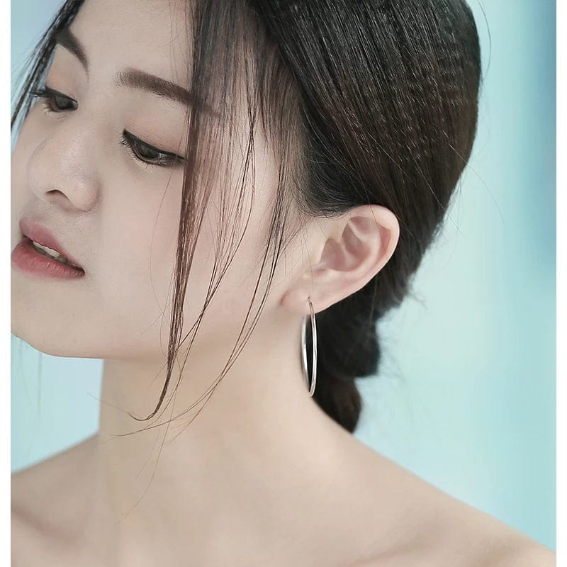 Planet Gates 60mm Women 100% 925 sterling silver Hoop Earring Round Circle Loop Gifts Box Packing Simple Silver Hoop Earrings Piercing