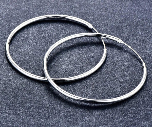 Planet Gates Women 100% 925 sterling silver Hoop Earring Round Circle Loop Gifts Box Packing Simple Silver Hoop Earrings Piercing