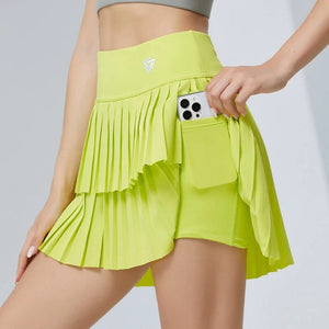 Planet Gates Women High Waist Double Layer Pleated Skirt Sports Golf Tennis Skirts Gym Fitness Running Yoga Soft Short Athletic Workout Skort