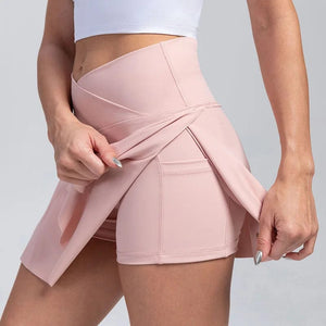 Planet Gates Women Pleated Tennis Skirt With Pockets Shorts Athletic Skirts Crossover Breathable Athletic Golf Skorts Workout Sports Skirts
