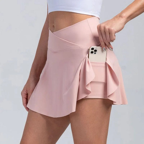 Planet Gates Women Pleated Tennis Skirt With Pockets Shorts Athletic Skirts Crossover Breathable Athletic Golf Skorts Workout Sports Skirts