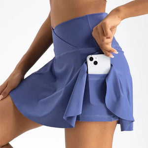 Planet Gates Women Pleated Tennis Skirt with Pockets Shorts Athletic Skirts Crossover High Waisted Athletic Golf Skorts Workout Sports Skirts