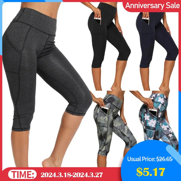 Planet Gates Women's Sports Pants 3/4 Gym Sport Woman Tights Casual Cropped Female Leggings For Fitness Women Yoga Pants with Side Pockets