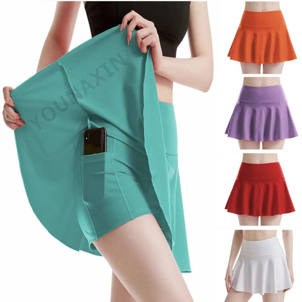 Planet Gates Women's Tennis Culottes High Waist Pocket Fitness Skirt Training Athletic Running Yoga Sports Shorts Lining Girl Anti-emptied
