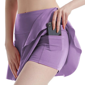Planet Gates Women's Tennis Culottes High Waist Pocket Fitness Skirt Training Athletic Running Yoga Sports Shorts Lining Girl Anti-emptied
