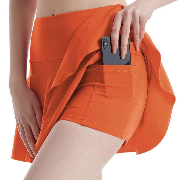 Planet Gates Women's Tennis Culottes High Waist Pocket Fitness Skirt Training Athletic Running Yoga Sports Shorts Lining Girl Anti-emptied