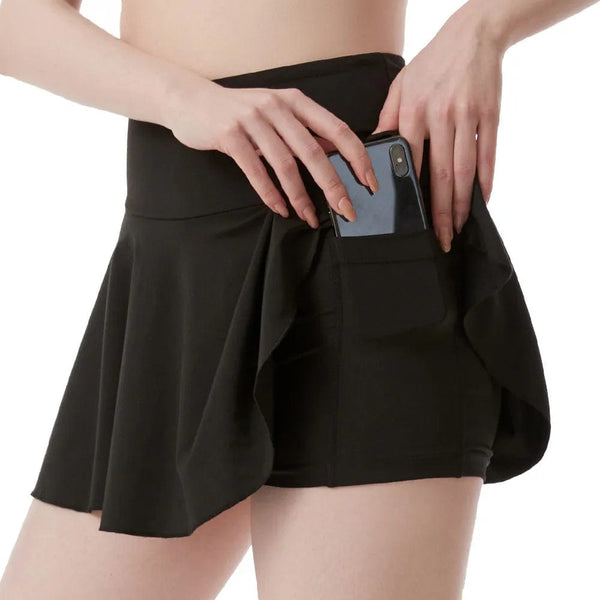 Planet Gates Women's Tennis Culottes High Waist Pocket Fitness Skirt Training Athletic Running Yoga Sports Shorts Lining Girl Anti-emptied