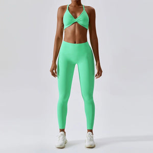 Planet Gates Women's Tracksuit Seamless Yoga Set 2PCS Workout Sportswear Gym Clothing Drawstring High Waist Leggings Fitness Sports Suits