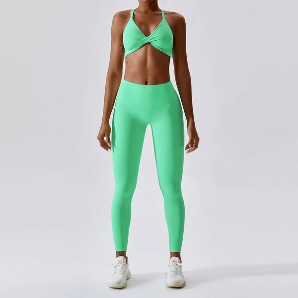 Planet Gates Women's Tracksuit Seamless Yoga Set 2PCS Workout Sportswear Gym Clothing Drawstring High Waist Leggings Fitness Sports Suits