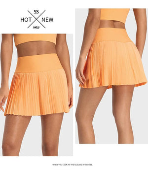 Planet Gates Women Sports Tennis Skirts High Waist Tights Yoga Tennis Shorts Dress With Pockets Pleated Pocket Skirt Anti-Exhaust Quick Dry
