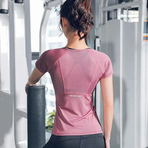 Planet Gates Women Summer T Shirts Slim Fit For Sports Fitness Yoga Short Sleeve Yoga Top Mesh Womens Gym Shirt Sport Wear