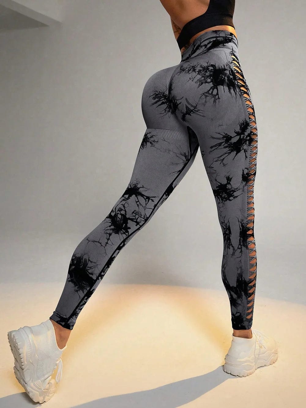 Planet Gates Women Tie Dye Hollow Out Leggings Sports Yoga Pants Fitness Sportswear Sexy High Waist Push Up Gym Tights Running Leggings
