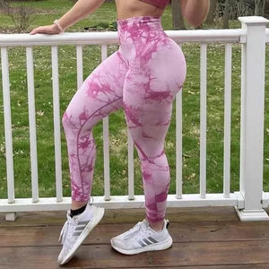 Planet Gates Women Tiedye Gym Leggings Seamless Yoga Pants Scrunch Sports Fitness Tights High Waist Workout Training Leggins Drop Shipping