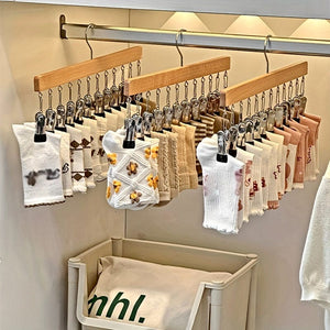 Planet Gates Wood Color 1pc 12 Clips Wooden Hat Hanger, Clothes Drying Rack For Underwear, Ties, Camisoles, Scarves, Belts, Household Storage Organizer For Bathroom, Bedroom, Closet, Wardrobe, Home, Dorm