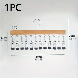 Planet Gates Wood Color 1pc 12 Clips Wooden Hat Hanger, Clothes Drying Rack For Underwear, Ties, Camisoles, Scarves, Belts, Household Storage Organizer For Bathroom, Bedroom, Closet, Wardrobe, Home, Dorm