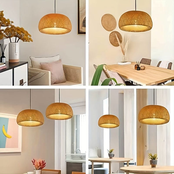 Planet Gates Wood Color 1pc Bamboo Woven Lantern Lampshade Ceiling Light, Vietnamese Style Pendant Light, Decorative Chandelier Ceiling Lamp, For Restaurant, Corridor, Living Room, Coffee