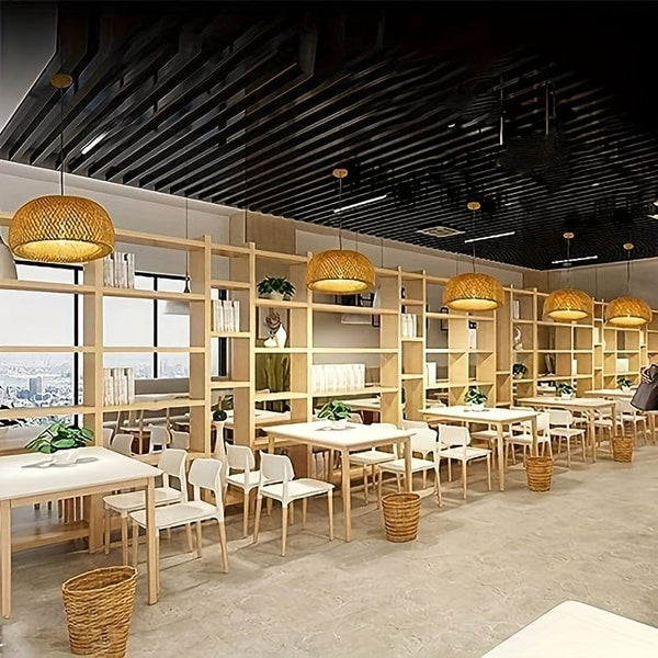 Planet Gates Wood Color 1pc Bamboo Woven Lantern Lampshade Ceiling Light, Vietnamese Style Pendant Light, Decorative Chandelier Ceiling Lamp, For Restaurant, Corridor, Living Room, Coffee