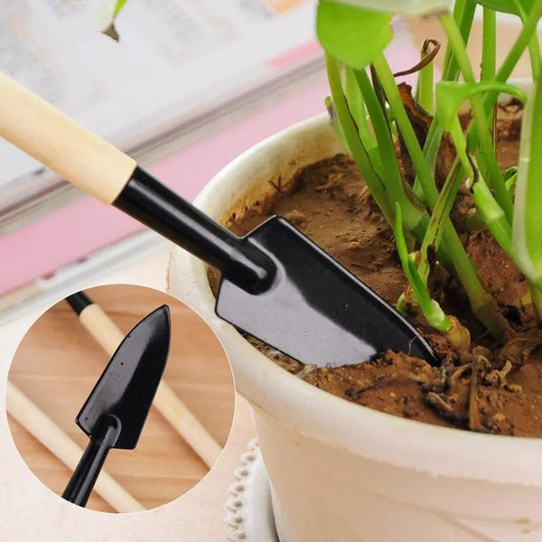 Planet Gates Wood color Gardening Tools Three-Piece Set Mini Garden Tools Multi-Function Shovel Harrow Shovel Household Plant Pine Soil Shovel