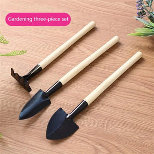 Planet Gates Wood color Gardening Tools Three-Piece Set Mini Garden Tools Multi-Function Shovel Harrow Shovel Household Plant Pine Soil Shovel