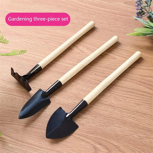 Planet Gates Wood color Gardening Tools Three-Piece Set Mini Garden Tools Multi-Function Shovel Harrow Shovel Household Plant Pine Soil Shovel