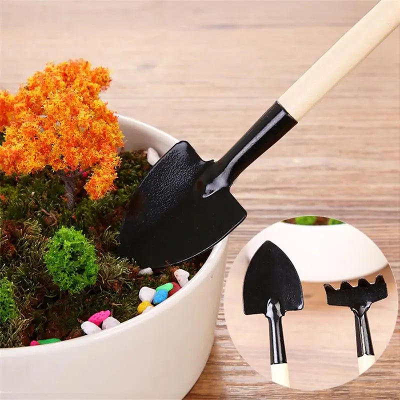 Planet Gates Wood color Gardening Tools Three-Piece Set Mini Garden Tools Multi-Function Shovel Harrow Shovel Household Plant Pine Soil Shovel