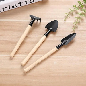 Planet Gates Wood color Gardening Tools Three-Piece Set Mini Garden Tools Multi-Function Shovel Harrow Shovel Household Plant Pine Soil Shovel