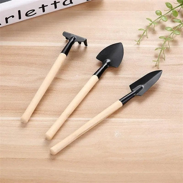 Planet Gates Wood color Gardening Tools Three-Piece Set Mini Garden Tools Multi-Function Shovel Harrow Shovel Household Plant Pine Soil Shovel