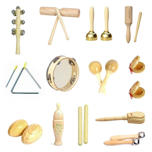 Planet Gates Wood handle Bell 70g Toddlers Early Education Castanet Sand Hammer Tambourine Kindergarten Orff Percussion Instrument Musical Toys for Baby 1pc