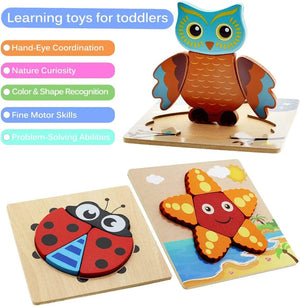 Planet Gates Wooden 3D Toys Puzzle Cartoon Animals Early Learning Cognition Intelligence Puzzle Game Colorful Montessori Baby Toddler Gifts