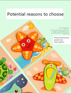 Planet Gates Wooden 3D Toys Puzzle Cartoon Animals Early Learning Cognition Intelligence Puzzle Game Colorful Montessori Baby Toddler Gifts