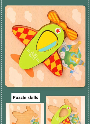 Planet Gates Wooden 3D Toys Puzzle Cartoon Animals Early Learning Cognition Intelligence Puzzle Game Colorful Montessori Baby Toddler Gifts