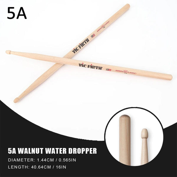 Planet Gates Wooden 5A 1 Pair 5A/7A Drumsticks Mallets Jazz Drum Sticks Percussion Consistent Weight and Pitch American Hickory Classic Drum Sticks