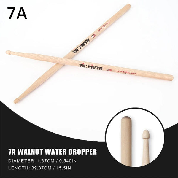 Planet Gates Wooden 7A 1 Pair 5A/7A Drumsticks Mallets Jazz Drum Sticks Percussion Consistent Weight and Pitch American Hickory Classic Drum Sticks