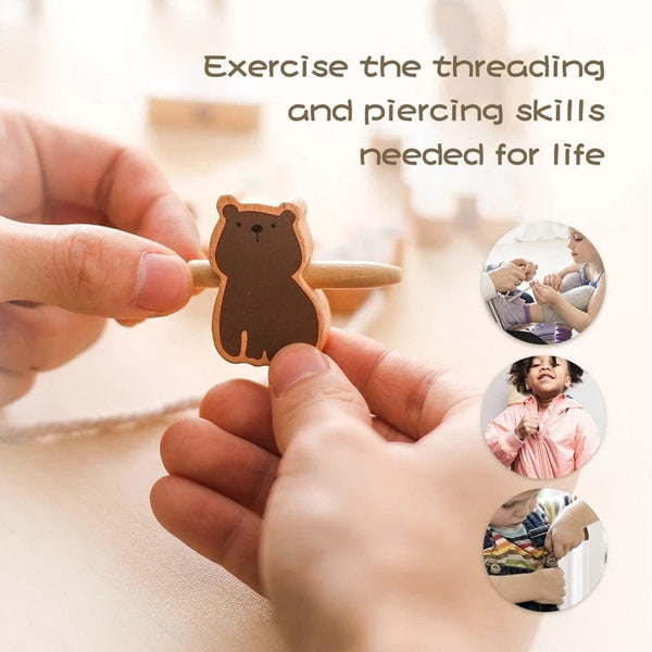 Planet Gates Wooden Baby Animal Threading Toys Blocks Board Games Stacking Toys Montessori Hands-on Ability Educational Children Blocks Gifts