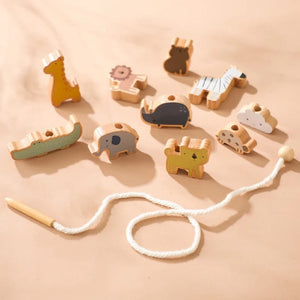 Planet Gates Wooden Baby Animal Threading Toys Blocks Board Games Stacking Toys Montessori Hands-on Ability Educational Children Blocks Gifts