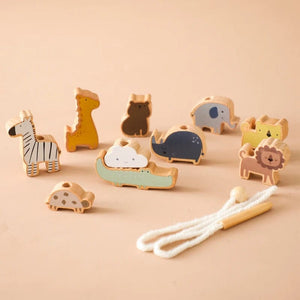Planet Gates Wooden Baby Animal Threading Toys Blocks Board Games Stacking Toys Montessori Hands-on Ability Educational Children Blocks Gifts
