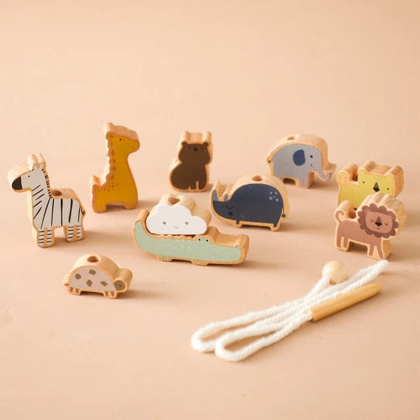 Planet Gates Wooden Baby Animal Threading Toys Blocks Board Games Stacking Toys Montessori Hands-on Ability Educational Children Blocks Gifts
