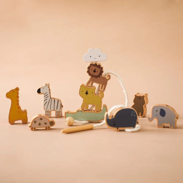 Planet Gates Wooden Baby Animal Threading Toys Blocks Board Games Stacking Toys Montessori Hands-on Ability Educational Children Blocks Gifts