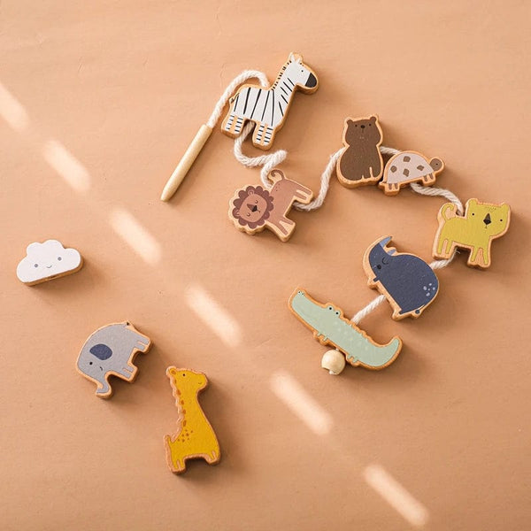 Planet Gates Wooden Baby Animal Threading Toys Blocks Board Games Stacking Toys Montessori Hands-on Ability Educational Children Blocks Gifts