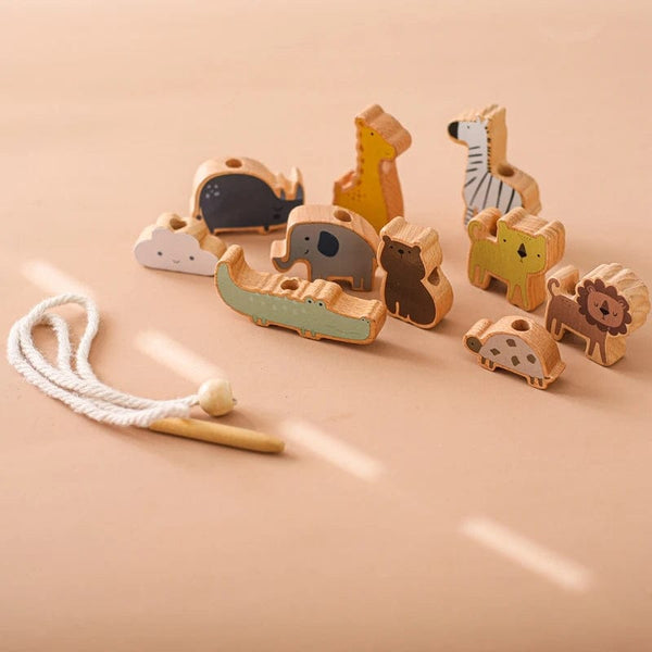 Planet Gates Wooden Baby Animal Threading Toys Blocks Board Games Stacking Toys Montessori Hands-on Ability Educational Children Blocks Gifts