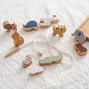 Planet Gates Wooden Baby Animal Threading Toys Blocks Board Games Stacking Toys Montessori Hands-on Ability Educational Children Blocks Gifts