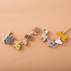 Planet Gates Wooden Baby Animal Threading Toys Blocks Board Games Stacking Toys Montessori Hands-on Ability Educational Children Blocks Gifts